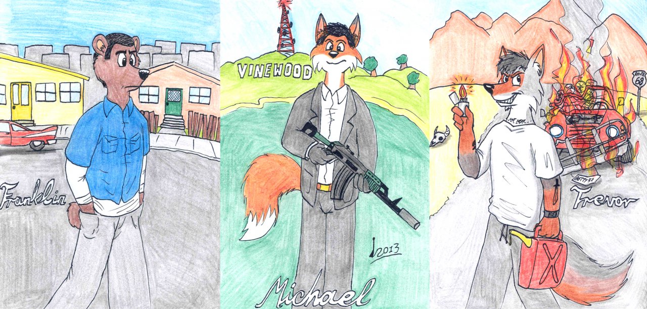 1280x612 Gta V Franklin, Michael, Trevor - Gta V Drawing