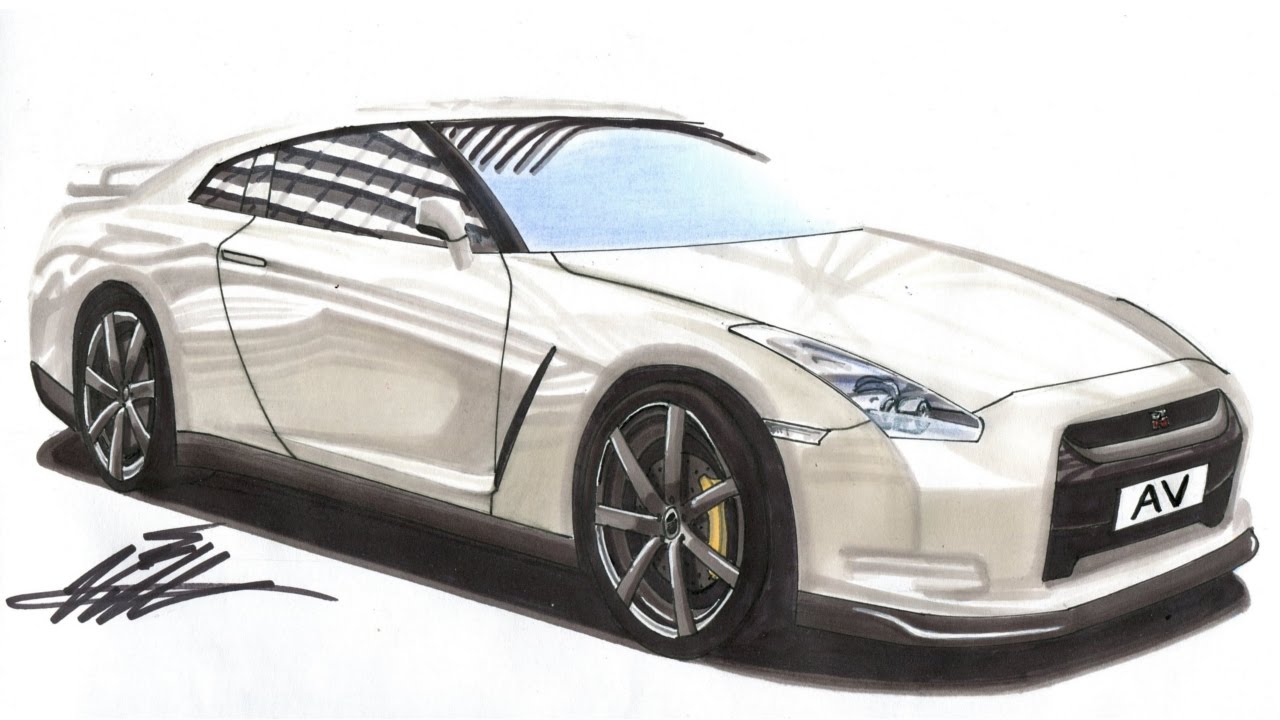 Nissan gtr рисунок