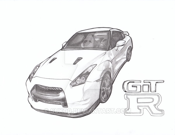 Рисунок nissan gtr r35 карандашом