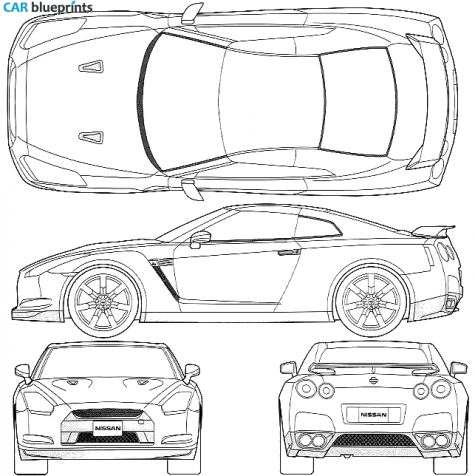 475x476 Nissan Skyline Blueprint - Gtr R35 Drawing