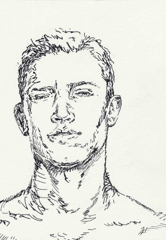 570x823 Original Ink Drawing Blond Hunk Guarded Etsy - Guarded Drawing