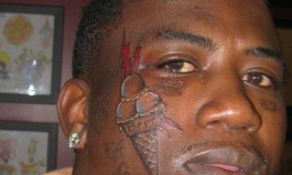 1024x615 Rapper Gucci Mane Gets Ice Cream Cone Tattooed On His Face After - Gucci Mane Ice Cream Cone Drawing