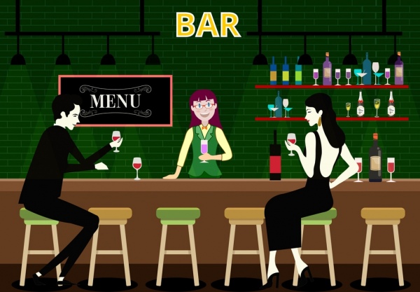 600x417 night bar drawing guest bartender icons colored cartoon free - Guest Drawing
