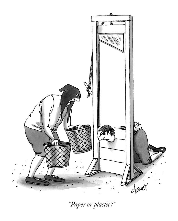728x900 Paper Or Plastic - Guillotine Drawing