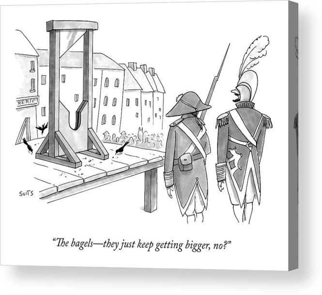 665x608 Two French Soldiers Look At A Guillotine Acrylic Print - Guillotine Drawing