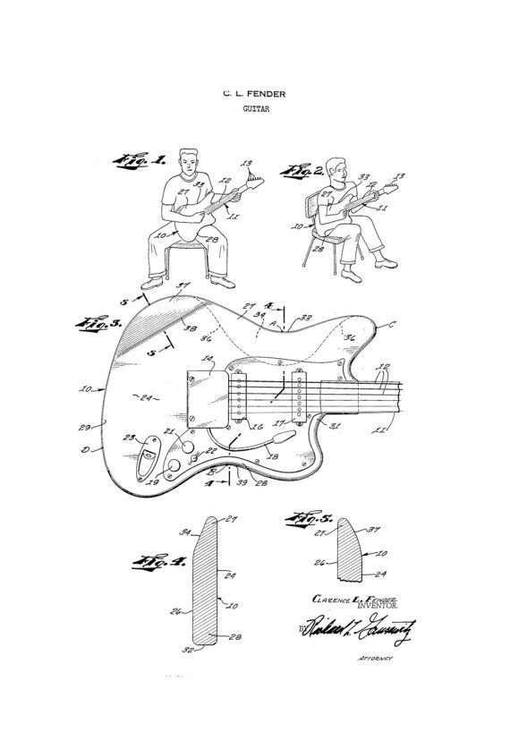 570x837 Fender Jaguar Guitar Patent Art Drawing - Guitar Amp Drawing