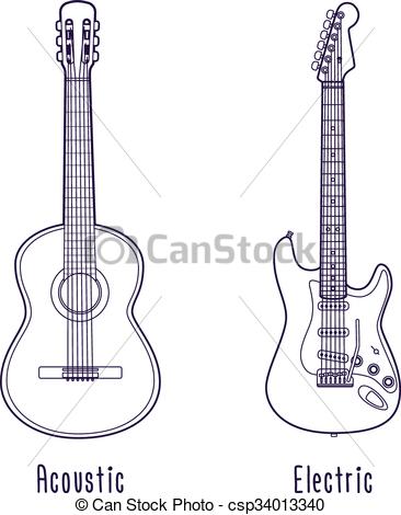 366x470 Acoustic And Electric Guitar Outline Isolated Vector Acoustic - Guitar Drawing Outline
