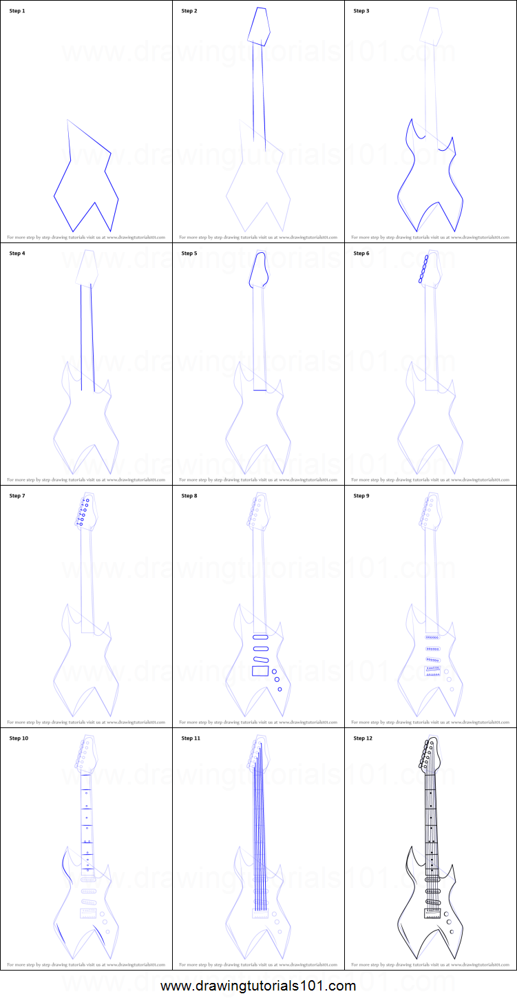 751x1459 How To Draw An Electric Guitar Printable Step - Guitar Drawing Step By Step