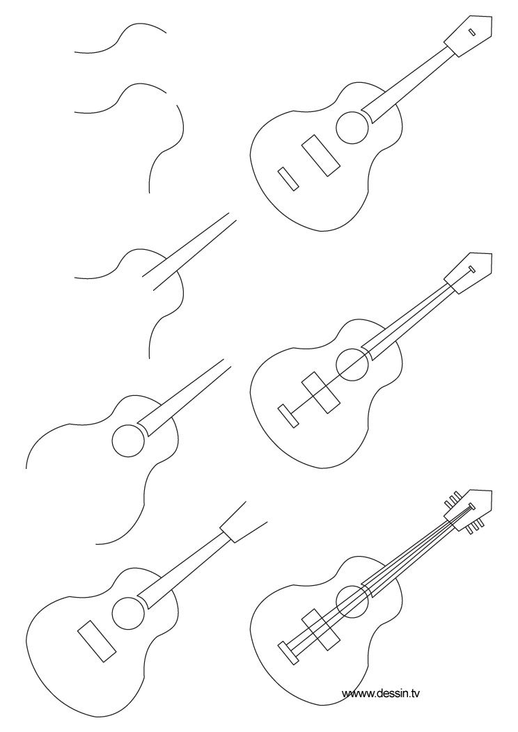 744x1052 Learn How To Draw A Guitar With Simple Step - Guitar Drawing Step By Step