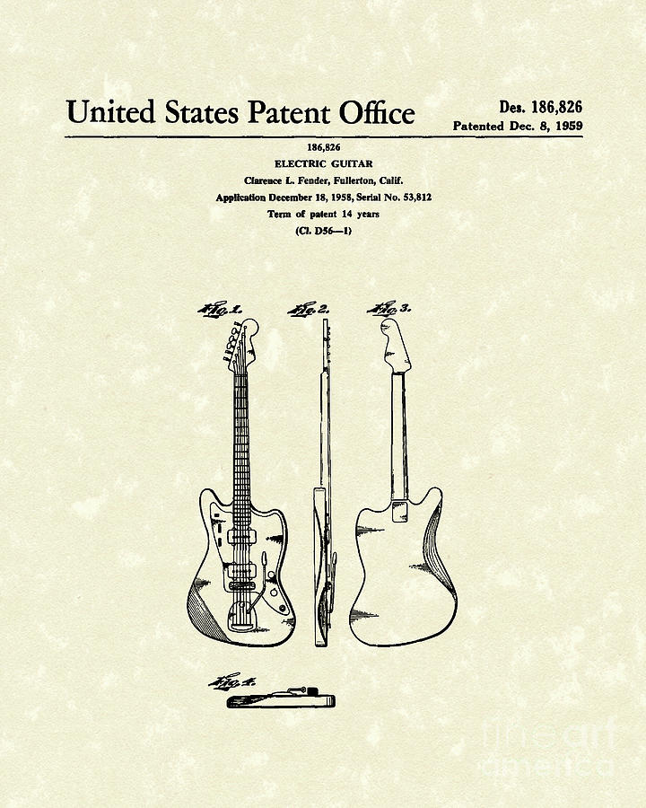 720x900 Fender Electric Guitar Patent Art Drawing - Guitar Drawings Art