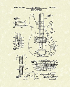 240x300 Fender Guitar Patent Art Drawing - Guitar Drawings Art