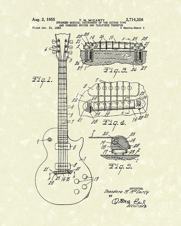 720x900 Guitar Patent Art Drawing - Guitar Drawings Art