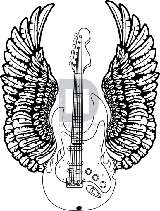 547x720 How To Draw A Guitar With Wings, Step - Guitar Drawings Art