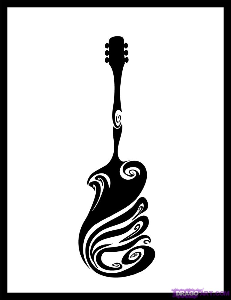 770x1000 How To Draw A Tribal Guitar, Step - Guitar Drawings Art