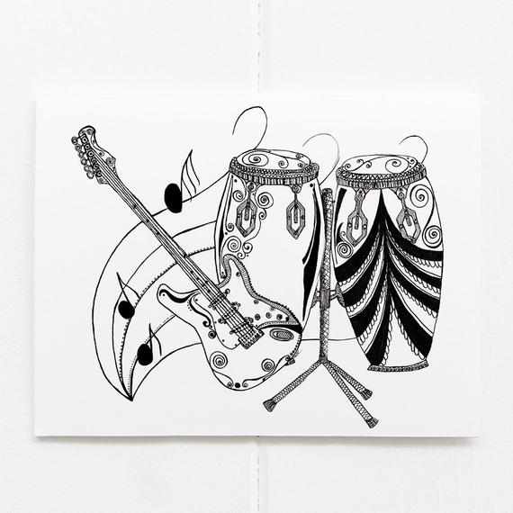 570x570 Music Lover's Card Electric Guitar Musical Instruments Etsy - Guitar Drawings Art