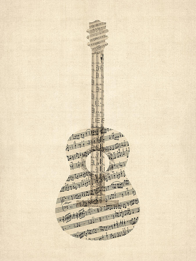 675x900 Acoustic Guitar Old Sheet Music Digital Art - Guitar Drawings Art
