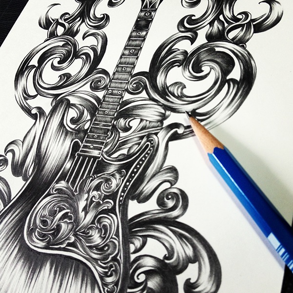 600x600 Purple Haze Guitar Art On Behance - Guitar Drawings Art