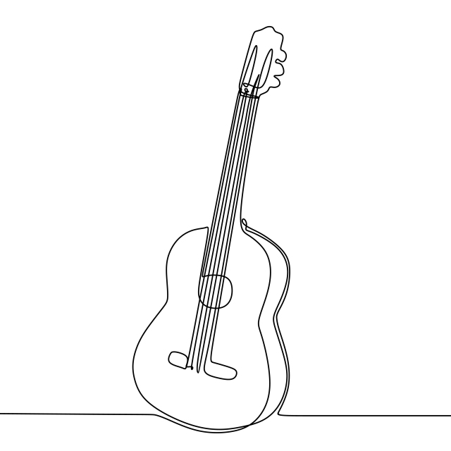 640x640 Guitar Drawing Vector With Single Continuous One Line Art Style - Guitar Line Drawing