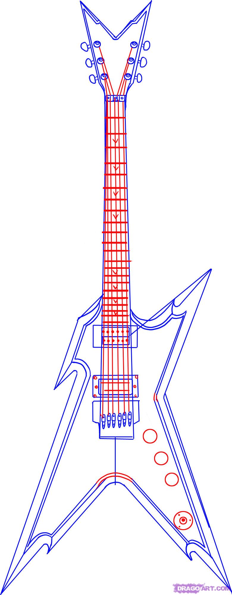 780x1999 How To Draw A Electric Guitar, Step - Guitar Line Drawing