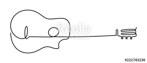 500x215 One Line Drawing Of A Musical Stringed Guitar Instrument Isolated - Guitar Line Drawing