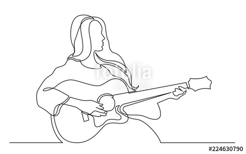 500x313 Continuous Line Drawing Of Girl Playing Acoustic Guitar Stock - Guitar Line Drawing