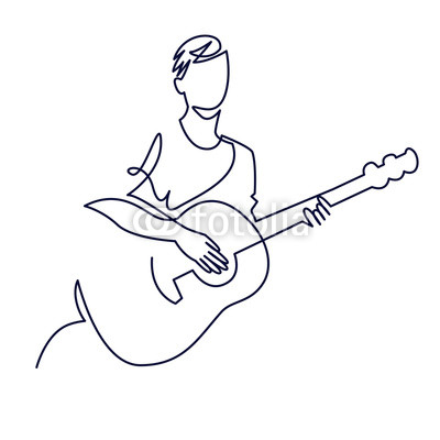 400x400 continuous line drawing of musician plays acoustic guitar vector - Guitar Line Drawing