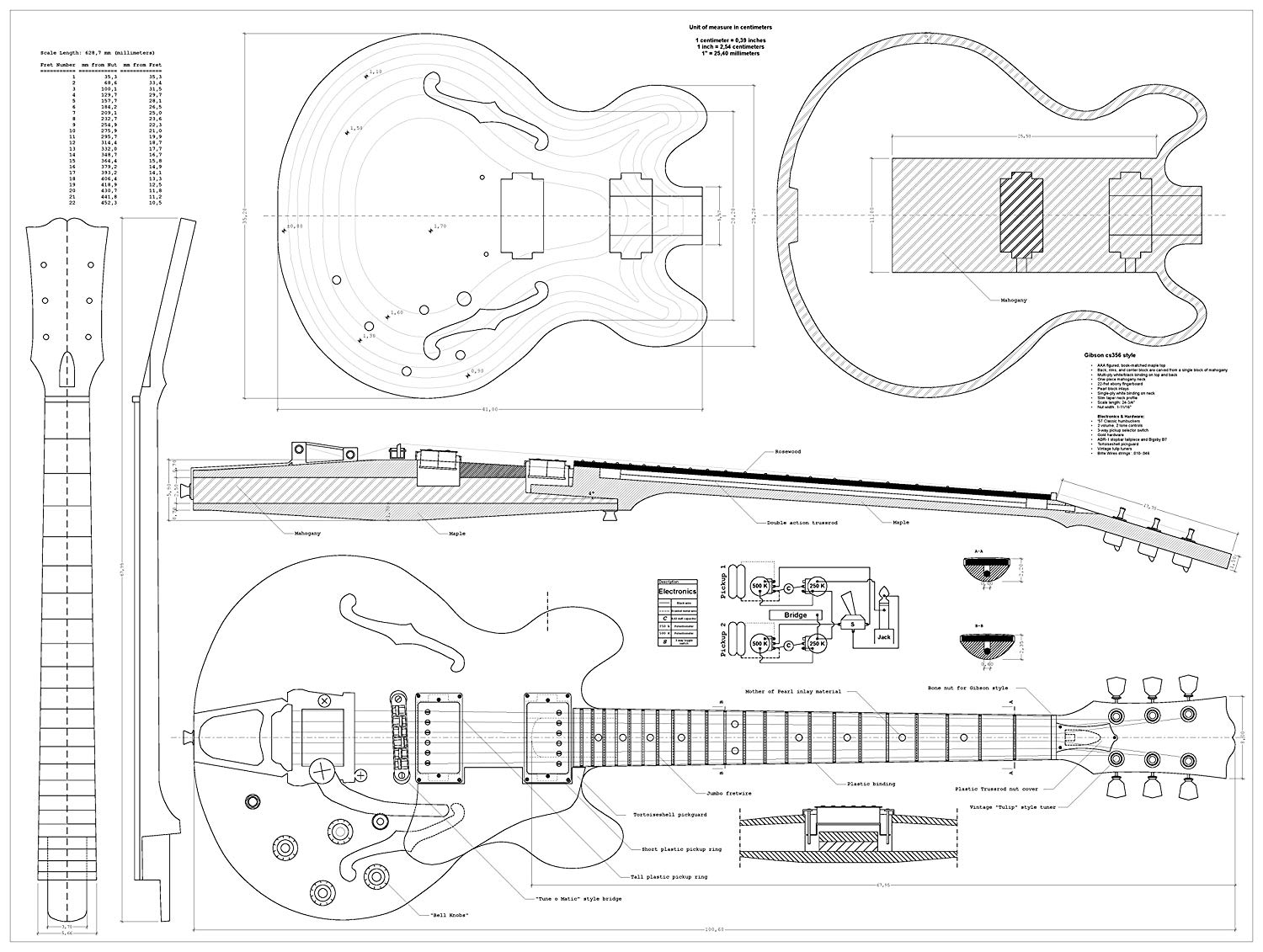 1500x1131 gibson jazz archtop guitar plans - Guitar Line Drawing