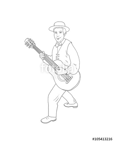 400x500 Guitarist, Guitar Player Man On White Background Digital - Guitar Player Drawing