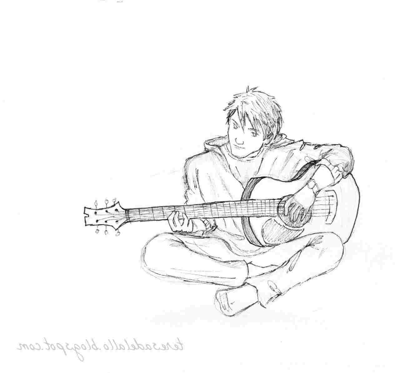 1264x1194 Sketches Of Girl With Guitar Playing Guitar Pencil Sketches - Guitar Player Drawing