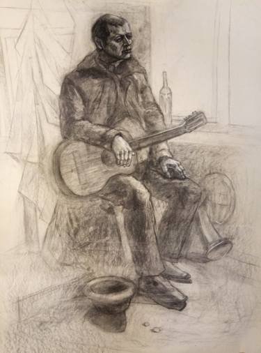375x506 Alone Guitar Player Drawing - Guitar Player Drawing