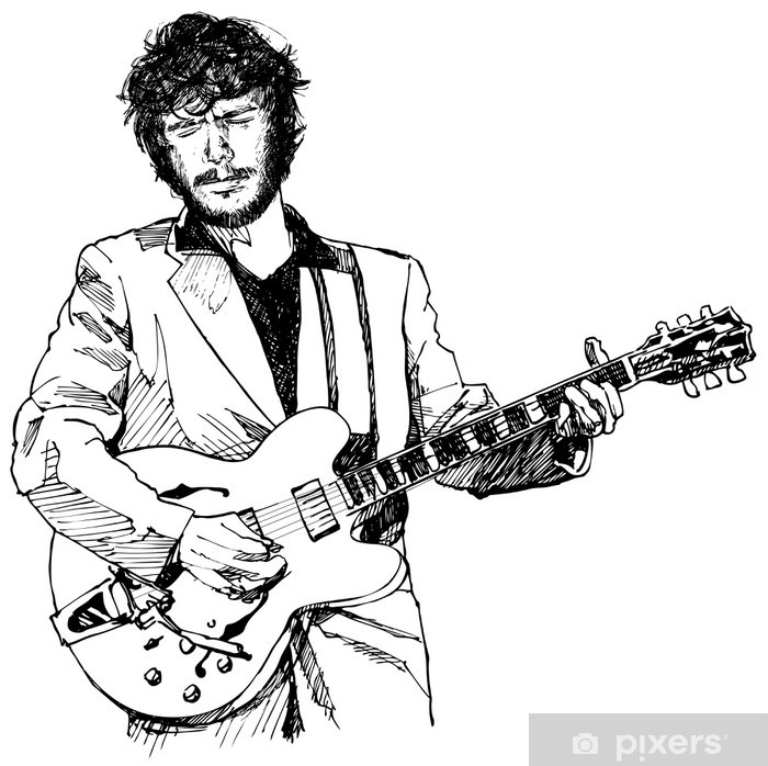 700x698 Ink Drawing Vector Illustration Of A Guitar Player Wall Mural - Guitar Player Drawing