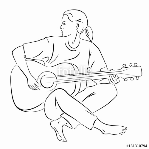 500x500 Silhouette Of A Guitar Player Vector Drawing Stock Image - Guitar Player Drawing