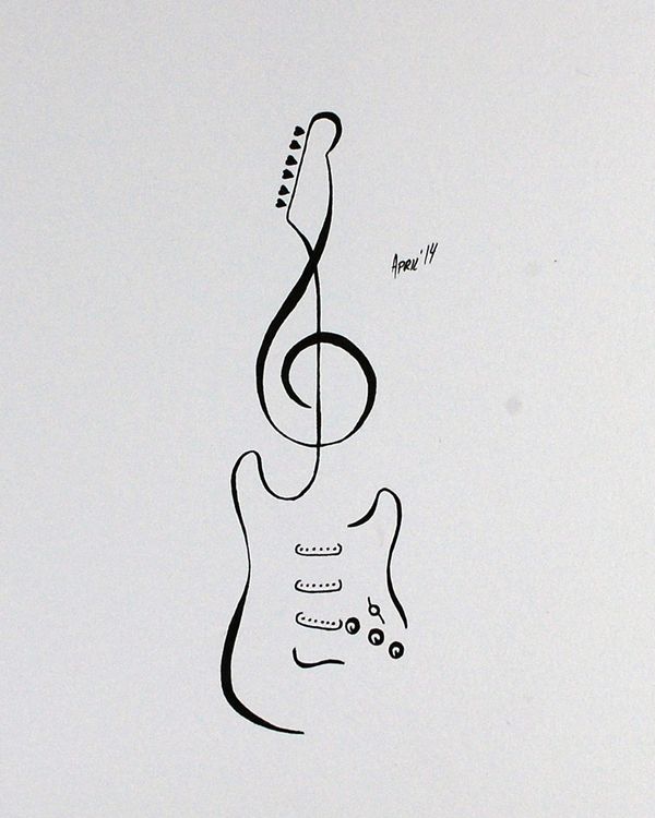 600x750 Tattoo Flash - Guitar Simple Drawing