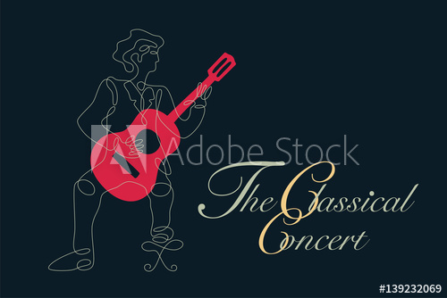 500x334 Classical Guitar Graphic With Simple Drawing Line In Shape - Guitar Simple Drawing