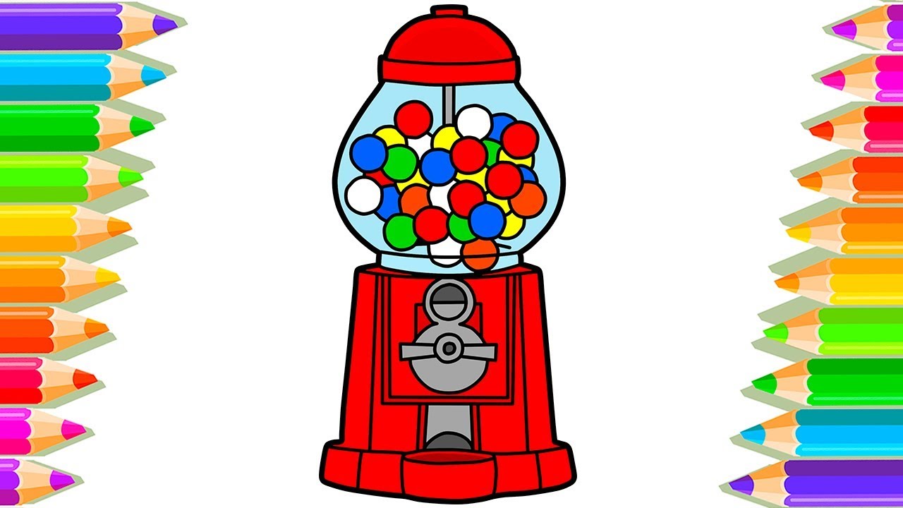 1280x720 gumball machine bubble gum balls drawing and coloring how - Gum Drawing
