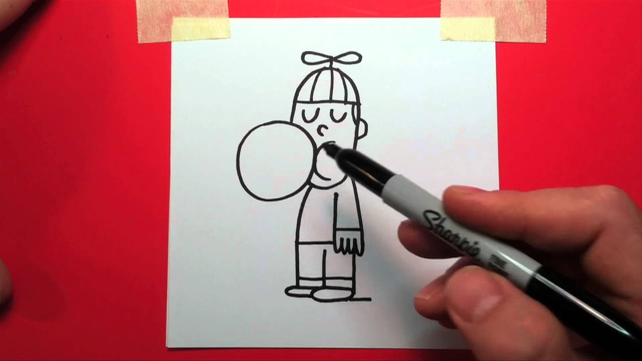 1280x720 how to draw cartoon kid with bubble gum - Gum Drawing