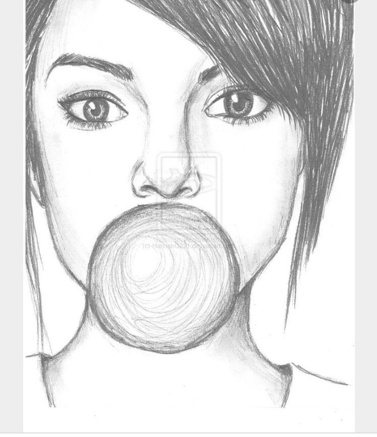 748x866 bubble gum girl sketch artdrawing drawings, hipster drawings - Gum Drawing