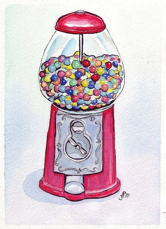 570x783 Gumball Machine Drawing Things To Draw Or Paint Watercolor Art - Gumball Machine Drawing