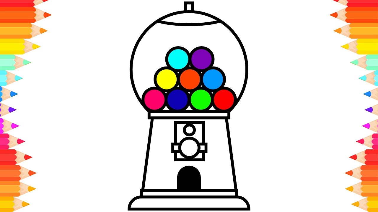 How To Draw Gumball Drawing Coloring For Kids - Gumball Machine Drawing. 