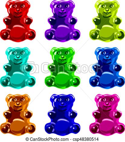 414x470 Vector Gummy Bear Candies Isolated On White Background Collection - Gummy Bear Drawing