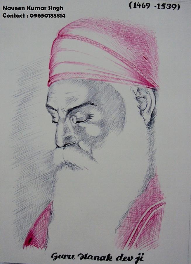 654x900 Guru Nanak Dev Ji Drawing - Guru Drawing
