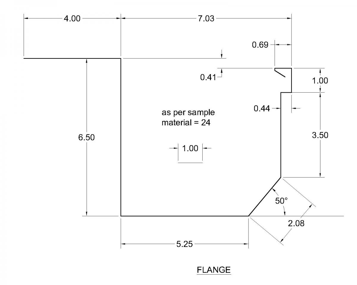 1200x960 Flange Back - Gutter Drawing