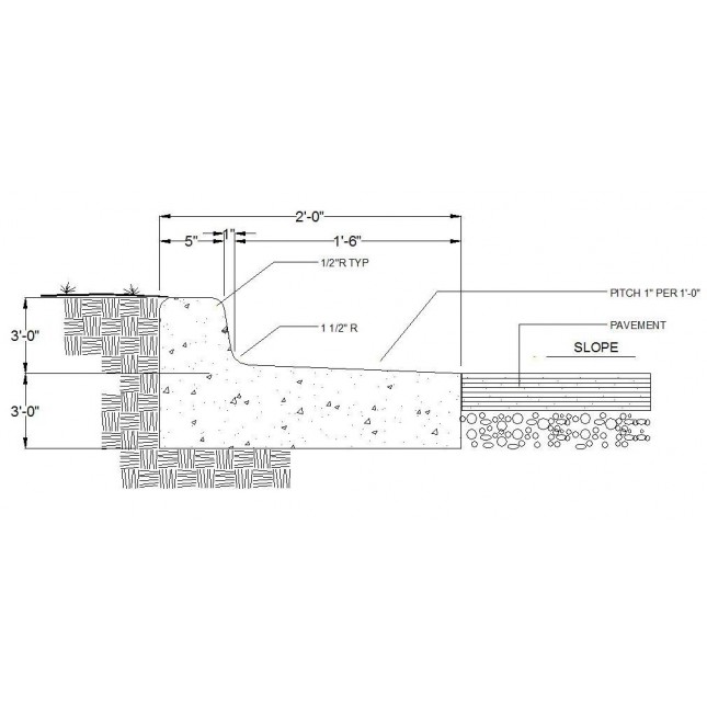 645x645 Cad Detail Of A Curb And Gutter Section - Gutter Drawing