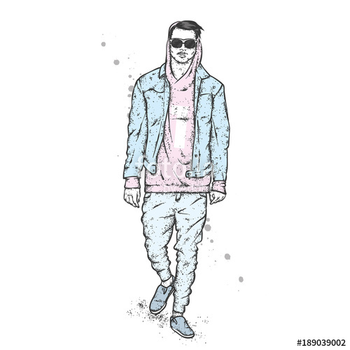 500x500 A Handsome Guy In A Jacket, Hoodie, Jeans And Moccasins Vector - Guy In Hoodie Drawing