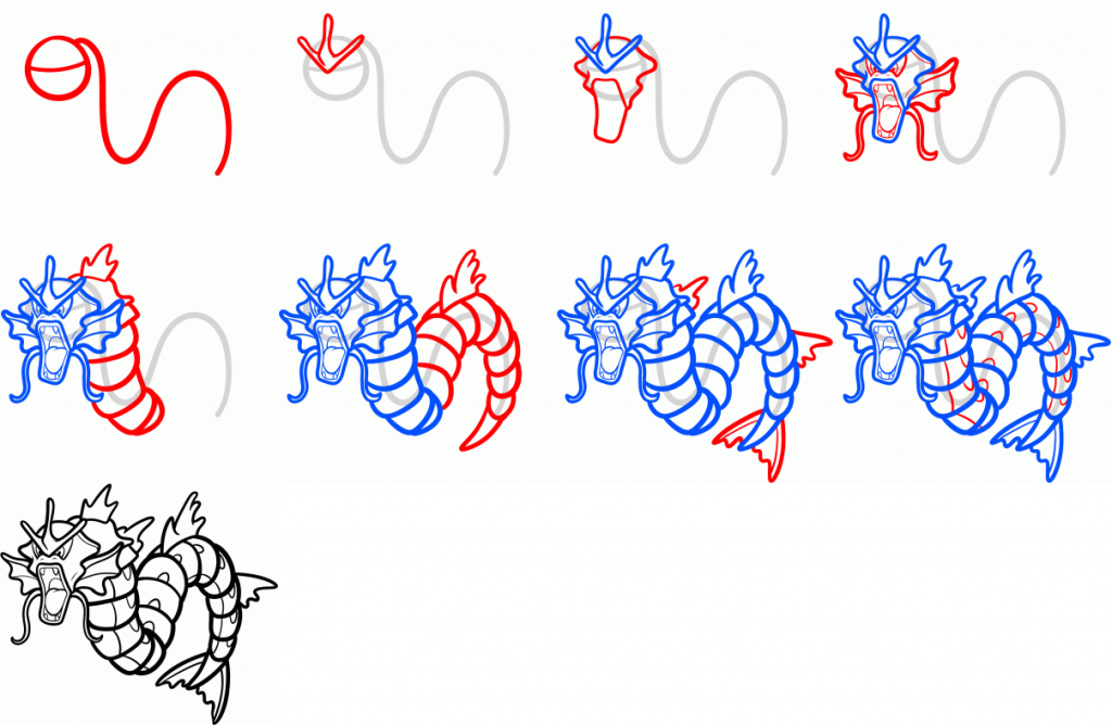 1024x668 How To Draw Gyarados Pokemon In Drawings, Drawing Lessons - Gyarados Drawing