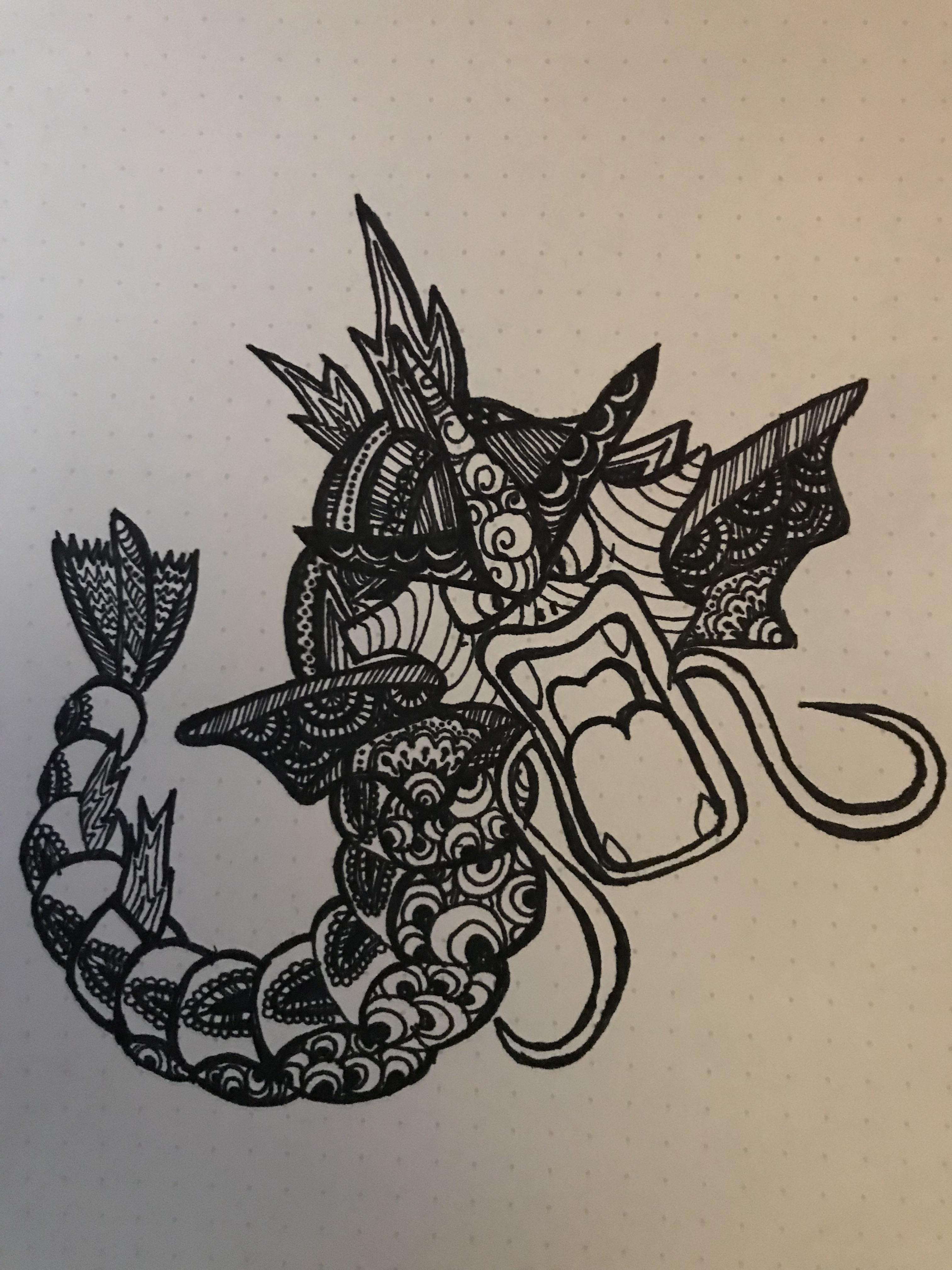 3024x4032 Wife Made This Drawing Of Gyarados, Thought You Guys Might Like It - Gyarados Drawing