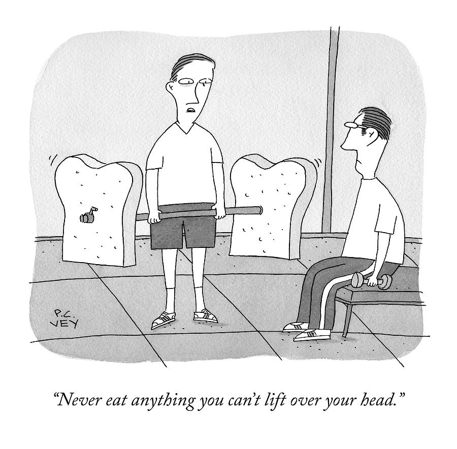 900x884 in a gym, a man holds a dumbell with two huge drawing - Gym Drawing