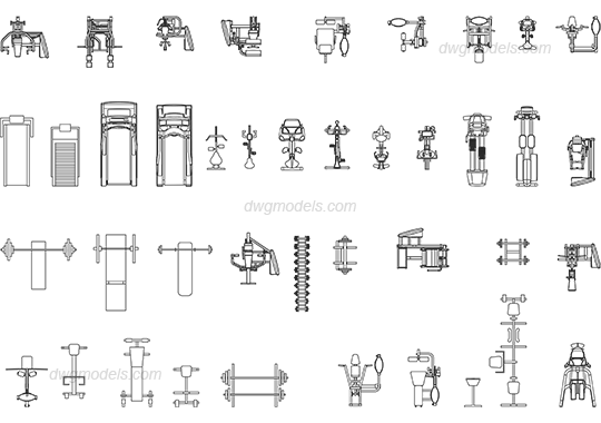 540x380 gym equipment dwg, free cad blocks download - Gym Equipment Drawing