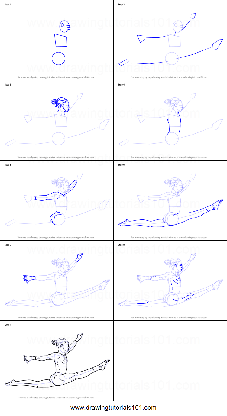 751x1376 How To Draw A Gymnast Printable Step - Gymnastics Drawings Easy