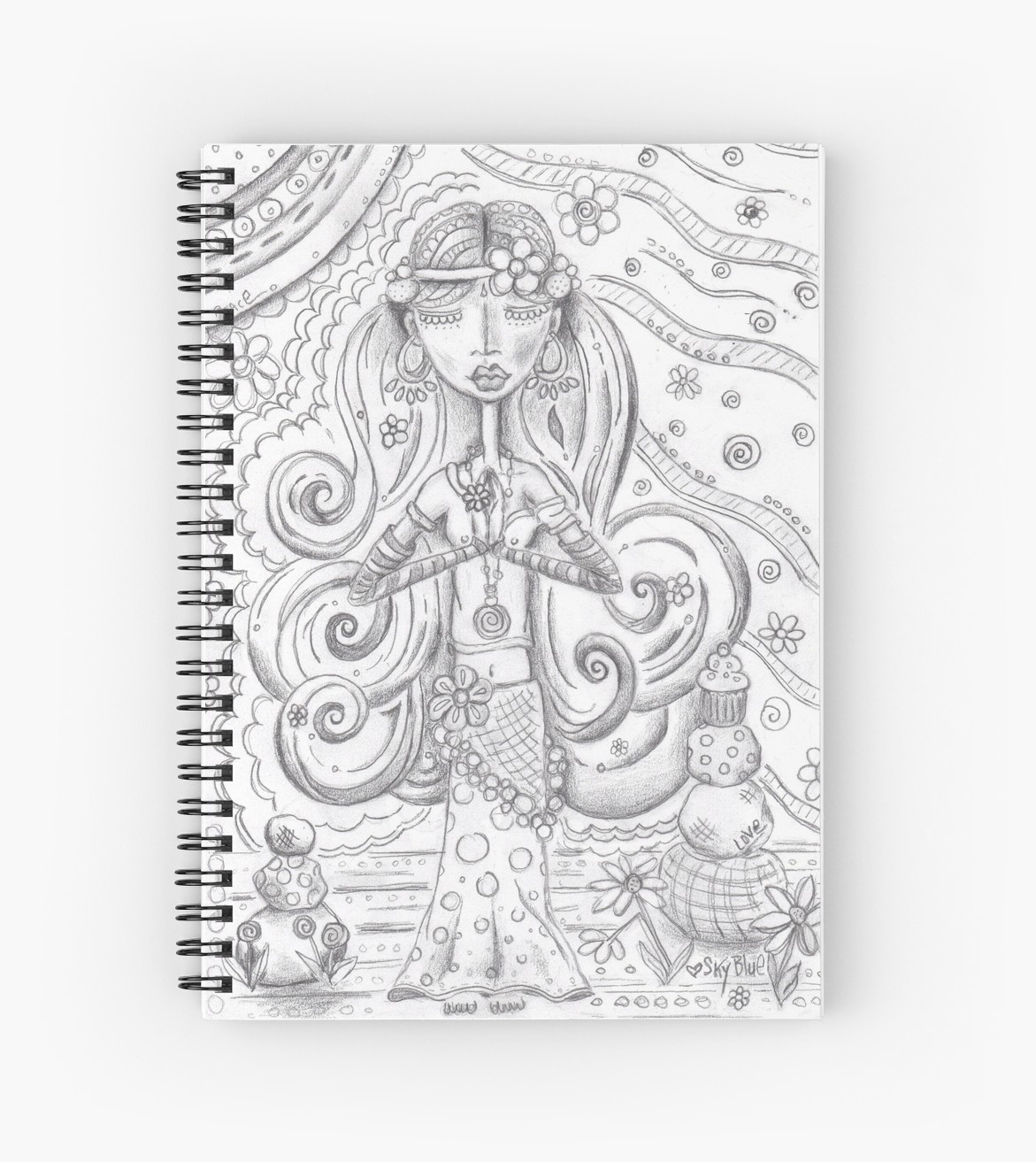 1171x1313 yoga gypsy sketch whimsical folk art girl in namaste pose - Gypsy Drawing